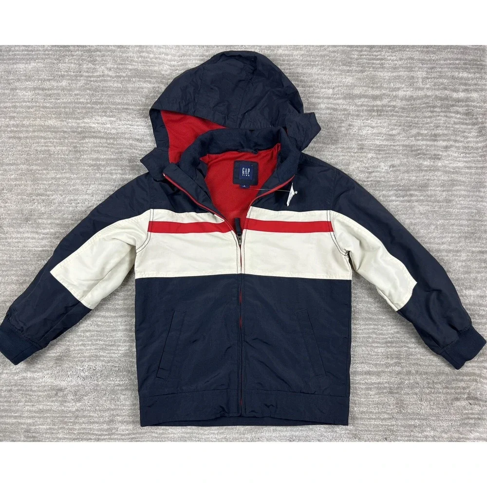 Gap Kids Windbreaker Boys L 10 Navy‎ Blue Colorblock Hooded Mesh Lined Jacket